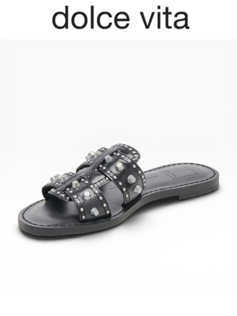 DOLCE VITA WESLA BLACK STUDDED LEATHER SLIDE SANDALS EDGY BOHO  LUXE SIZE 9